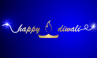 Diwali Happy festival typography oil lamp, vector art illustration.