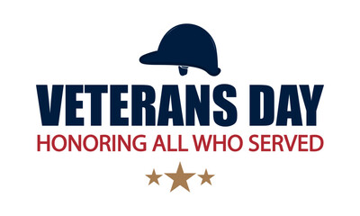 Veterans day typography and soldier helmet, vector art illustration.