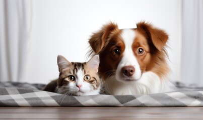 Dog And Cat Above White Banner