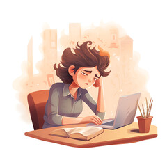  Woman sitting at an office desk relaxed. Cartoon style