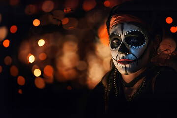 Portrait of a Woman with Dia de los Muertos Face Paint