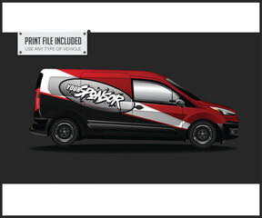 Cargo Van wrap design vector. Graphic abstract stripe racing background kit designs for wrap vehicle