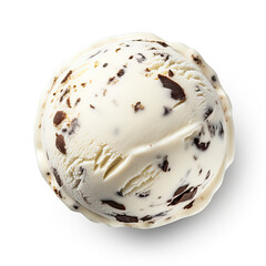 Single scoop of vanilla ice cream with chocolate chunks isolated on a white background