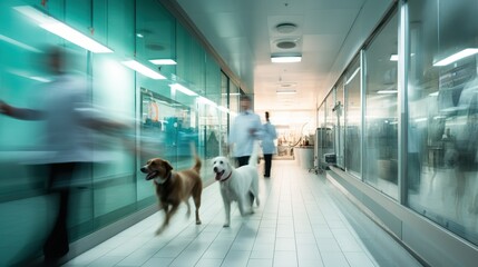 Veterinary clinic with people motion blur view long exposure, concept of Pet care