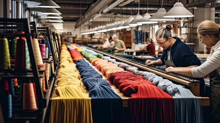 Behangcirkel Production of multi-colored thin fabrics. AI Generation © Terablete