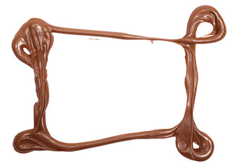 Chocolate cocoa cream frame isolated on white, top view