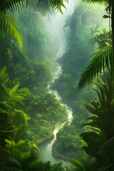 Majestic River in the Heart of the Jungle. generative AI