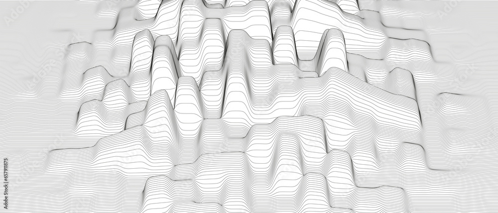 Poster abstract background with distorted line shapes on a white background. monochrome sound line waves.