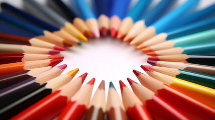 A group of colored pencils arranged in a circle