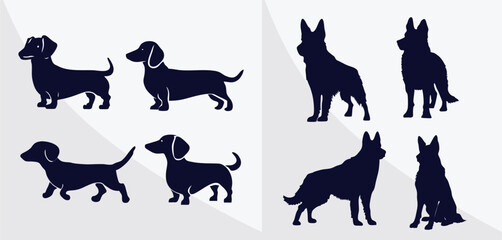 Dachshund breed dog silhouette vector set - Vector drawing of a set of German shepherd dog breed silhouette