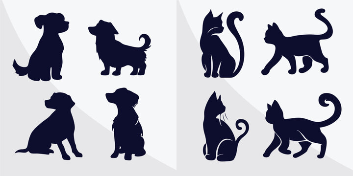 Dog silhouette vector sketch set - Free vector hand drawn cat silhouette set