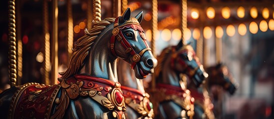 Carousel horses in the amusement park - Powered by Adobe