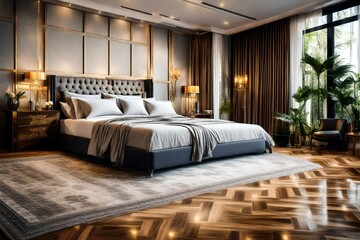 Luxurious Bedroom, Comfortable King Size Bed and premium expensive bed sheets made of pure cotton. - obrazy, fototapety, plakaty