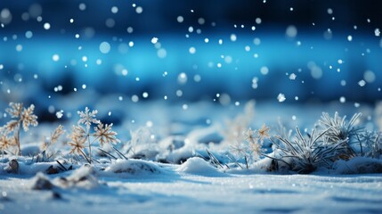 Fototapeta na wymiar Beautiful super wide background image of light snowfall falling on snowdrifts