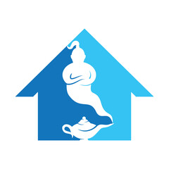 Png Genie with lamp logo designs vector. Genie and lam logo concept.	
