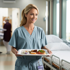 A nurse takes care of patients and gives them food