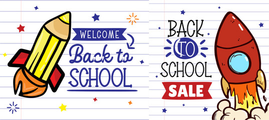 Back to school - school supplies - notepad, notebook and rocket