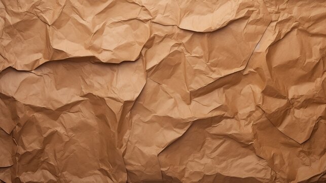 Seamless brown crumpled paper background texture pattern with copy space.