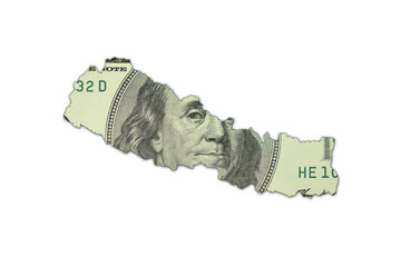 map of nepal on a american dollar money texture on the white background. finance concept.
