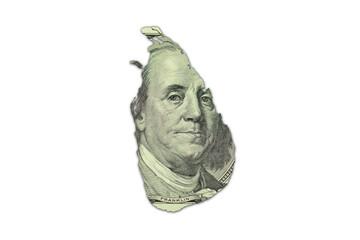 map of sri lanka on a american dollar money texture on the white background. finance concept.