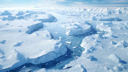 Fototapeta na wymiar Aerial view of Antarctica, scenery of ice, snow and water in ocean