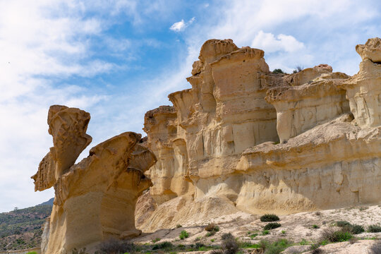 Rocky mountain ridge with rough rocks in desert
