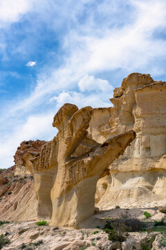 Rocky mountain ridge with rough rocks in desert