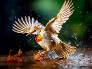 Obraz premium Robin in flight in beautiful light with backlight coming through wings