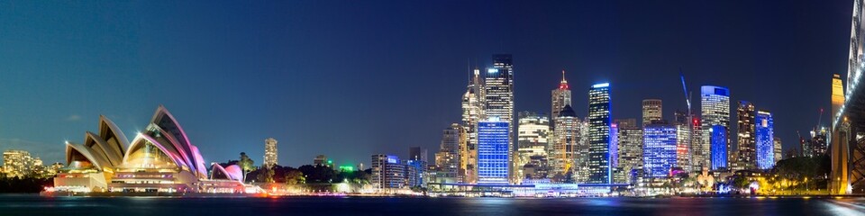 Fototapeta na wymiar Sydney Skyline at Night Panorama including the Sydney Opera House