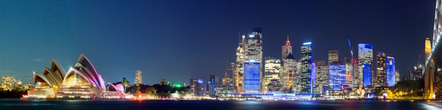 Sydney Skyline at Night Panorama including the Sydney Opera House