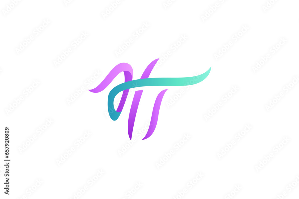 Aufkleber ht initial uppercase letter logo with 3d design in color gradient