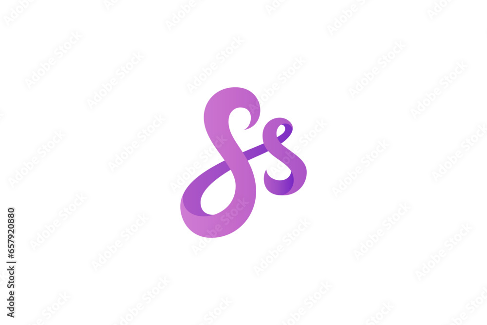 Aufkleber ss initial uppercase and lowercase letter logo with 3d design in gradient purple color