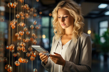 professional woman with an overlay of data analytics