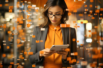 professional woman with an overlay of data analytics