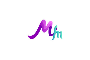 Mm letter logo with 3d design in purple and green color gradient