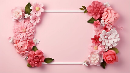 frame with beautiful flowers on color background