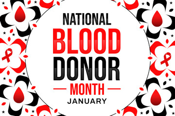 National Blood Donor Month wallpaper design in red color with drop and shapes.