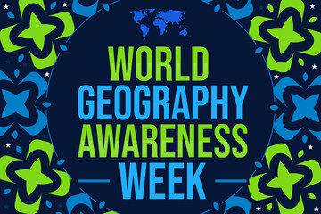 World Geography Awareness Week wallpaper with colorful design and typography inside the circle - Powered by Adobe