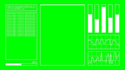 scanning animation with loading, analysis data, waves, green screen animated video