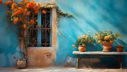 Foto auf Acrylglas a mediterranean house with potted flowers © Riverland Studio