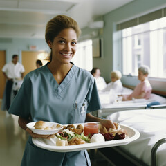 A nurse takes care of patients and gives them food