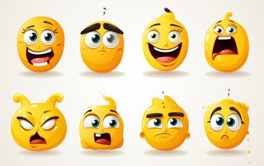 A set of smiley icons. Collection of emoticons. Happy, smiling, neutral, sad and angry emoji on a white background