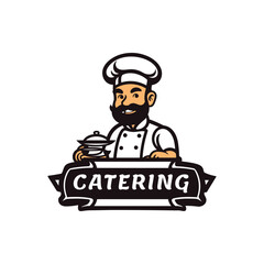 Catering vector logo design with chef character icon