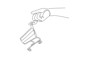 Continuous one line drawing Cyber Monday sale banner template for business promotion. Online Shopping and Marketing Concept. Doodle vector illustration.