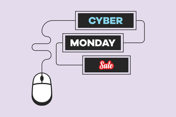 Cyber Monday sale banner template for business promotion. Online Shopping and Marketing Concept. Colored flat vector illustration isolated.
