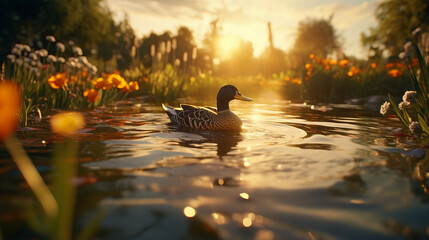 A duck floating on top of a body of water