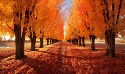 A path through autumn trees on a sunny day