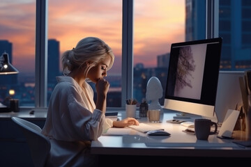 young woman working in an office at a computer