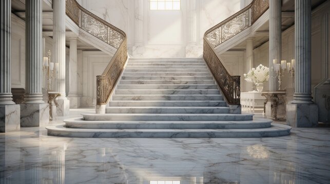  classic marble interior, such as a luxurious bathroom or elegant staircase, space for text, background image, generative AI