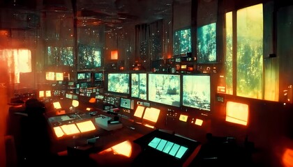 inside control room of solarpunk space station styled like tarkovsky cinematic 8k 